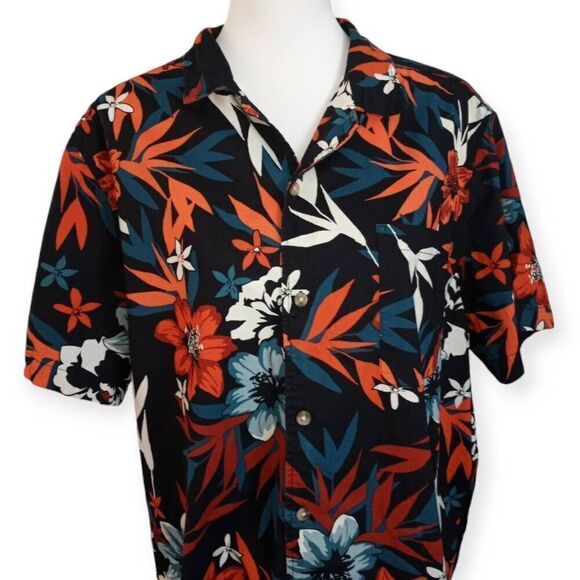 GOODFELLOW & CO BLACK & ORANGE FLORAL HAWAIIAN SHIRT SZ. XL EUC - Picture 2 of 6